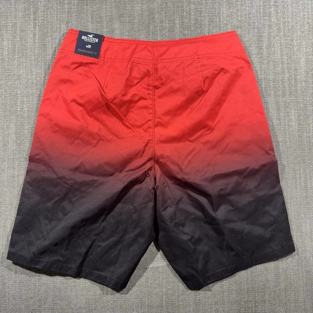 Hollister Board Shorts Mens 28 Red Black Ombre Surf Swim Trunks Quick Dry